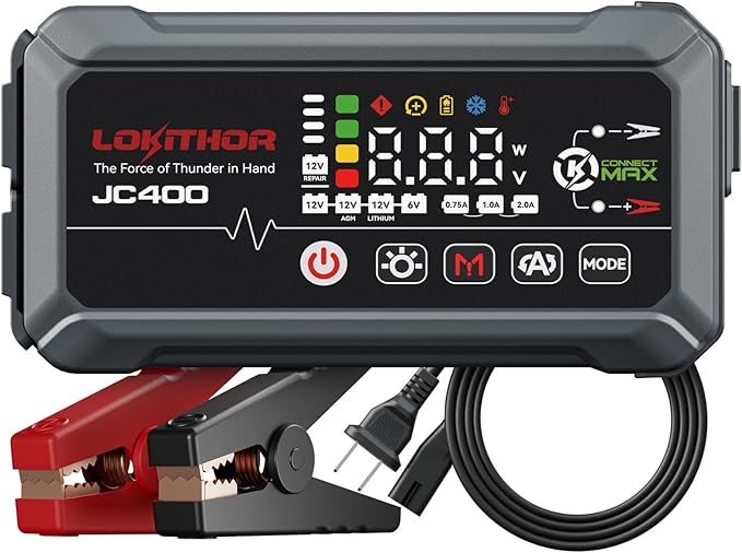 LOKITHOR JC400 9-in-1 Battery Charger and Jump Starter, 2500A 12V Portable Jump Box for Car Upto 8.5L Gas/6.5L Diesel,