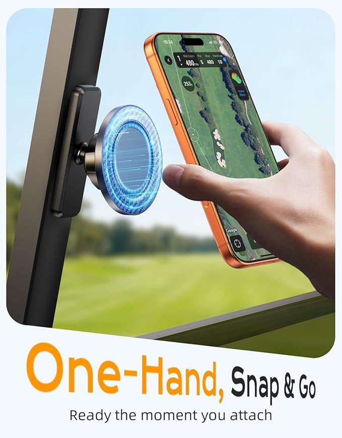 Magnetic Golf Cart Phone Holder Mount, Strong Magnet Compatible with MagSafe iPhone and Android, Golf Gifts for Men Women Golfers Dad Husband, Golf Cart Accessories Fits EZGO Club Car Yamaha