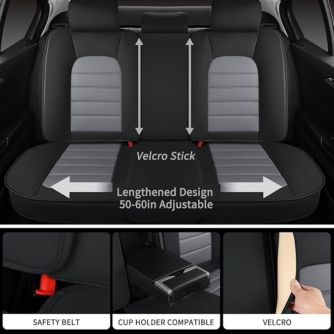Car Seat Covers Full Set, Universal Leather Seat Covers for Cars, Breathable & Waterproof Automotive Seat Cover for Most Seda
