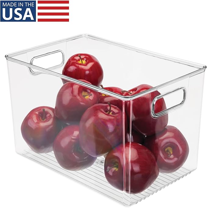 iDesign Linus BPA-Free Plastic Deep Kitchen Storage Bin with Handles - 12" x 8" x 7.75", Clear