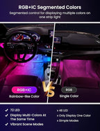 RGB+IC Car LED Lights, Smart 72 LED Car Interior Lights with App Control, 16 Million Colors Under Dash Light with Music Mode, Scene Mode, 2 Lines Design Light for Cars SUVs Trucks with Car Charger