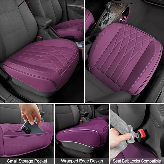 2 Pack Leather Front Car Seat Cover Bottom Car Seat, Universal Anti-Slip Driver Car Seat Protectors with Storage Pocket, Wate