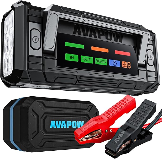 AVAPOW 8000A Battery Jumper Starter Portable with 4 HD Display PD 30W Dual-Way Fast Charging, 12V Car Starter Jump Box &