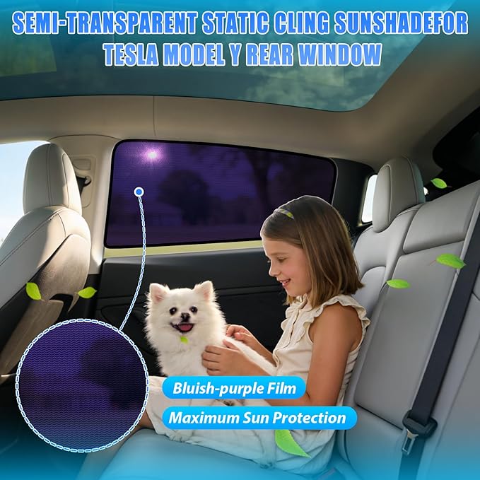 ZATOOTO Tesla Model Y Rear Car Window Shades | Bluish-Purple Static Cling Car Sun Shade | Enhanced Sun Filtering & Heat Reduction | Specific for Frameless Doors | Car Window Shade for Baby & Passenger