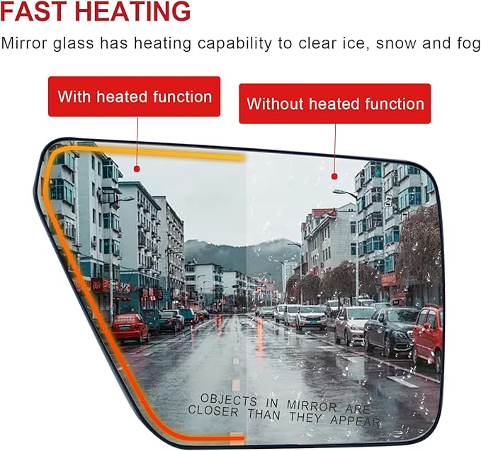Passenger Side Mirror Glass Compatible with Ford F150 2022 2023 Mirror - With Rear Holder，Blind Spot Detection, Power Heated