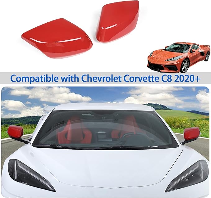 Door Rear View Mirror Cover Cap Compatible with Chevrolet Corvette C8 2020-2026, ABS Side View Mirror Cover, Auto Door Rearview Mirror Protective Trim Cap 2Pcs (Red)