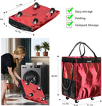 (Medium, Red) Reusable Grocery Bag on 4 Wheels, Foldable Rolling Tote Carries Up to 66lb Shopping Trolley, Rolling Bag with 3 Handles, Zipper Clouser Rolling Tote Bag with Wheels for Laundry