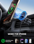 Lamicall 15W for MagSafe Car Mount Charger - [20X Strong Magnets] Wireless Car Phone Holder Charger, Magnetic Phone Holders for Car Vent Dash Accessories for Women Men for iPhone 17 Pro Max Silver