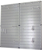 Wall Control Kitchen Pegboard Organizer Pots and Pans Storage Rack Organization Kit with Grey Pegboard and White Accessories