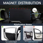 XCBYT Blackout Car Window Shades for Rear Side Windows, 2 Pack Magnetic Sun Shades for Baby Sleep, UV Protection & Heat Reduction, Back Seat Privacy Covers for Travel & Naps