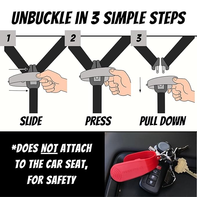UnbuckleMe Car Seat Buckle Release Tool (As Seen on Shark Tank) - Easy Opener Aid for Arthritis, Long Nails, Older Kids - Button Pusher for Infant, Toddler Car Seats (2 Pack, Black & Gray)