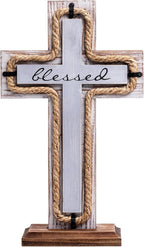 OKSQW Wall Wooden Cross with Wooden Base Christians Crosses Spiritual Religious Cross Christmas Wall Hanging Handmade Wood He