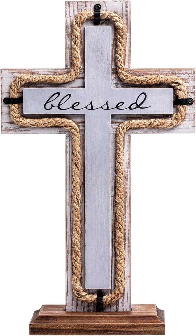 OKSQW Wall Wooden Cross with Wooden Base Christians Crosses Spiritual Religious Cross Christmas Wall Hanging Handmade Wood He