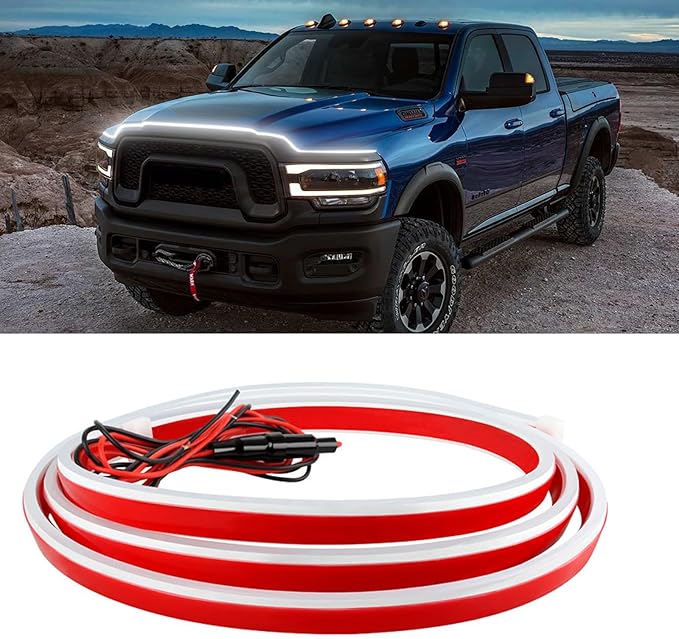71 inch Car LED Hood Light Strip Universal 12V Flexible Waterproof Daytime Running Lights Car Dynamic Scan Start-up Under Hood Light Strip Compatible with Ford Chevy Silverado GMC Dodge Ram