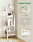Hzuaneri Ladder Shelf, Bookshelf Bookcase, Freestanding Corner Storage Shelve with 2 Hooks for Home Office, Living Room, Kitc