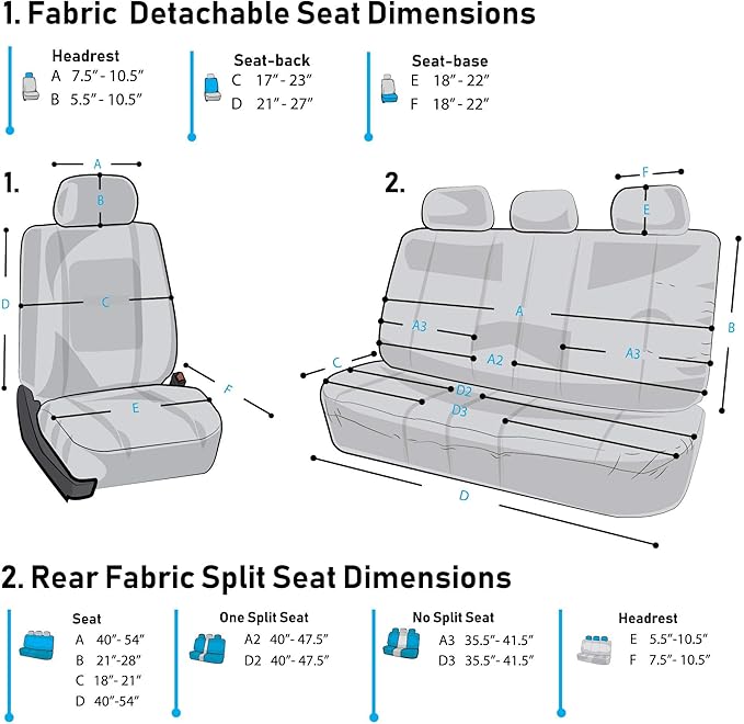 FH Group 3 Row Set 7 Seater Light & Breezy Flat Cloth Car Seat Covers, Combo Steering Wheel Cover & Seat Belt Pads, Airbag an