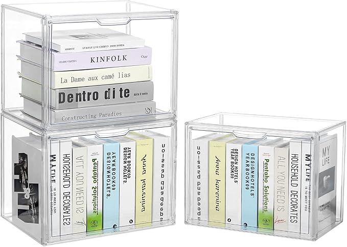 LXLXXL Cube Storage Organizer Acrylic Book Case Display Case Box Stackable Book Storage Containers With Magnetic Door Clear P
