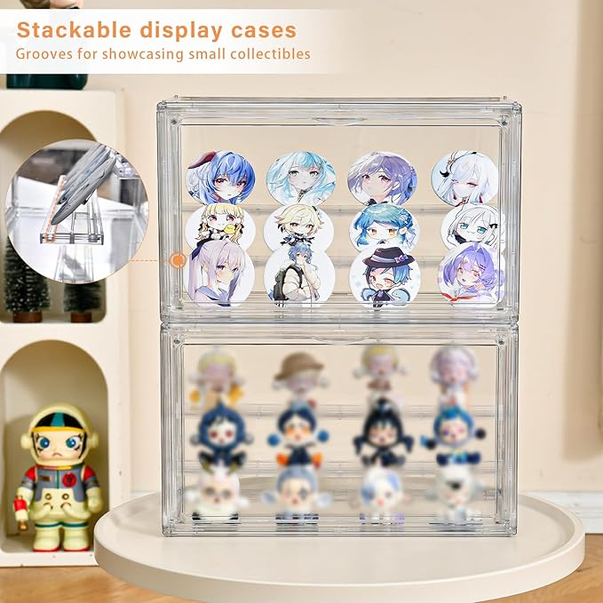 Freebat Clear Acrylic Display Case for Collectibles - 3-Tier Adjustable Figure Display with Magnetic Door & Removable Shelves