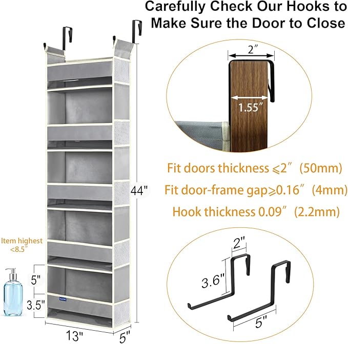 Over The Door Organizer 5-Shelves and 10 Side Pockets, Over The Door Storage for Bathroom Bedroom Nursery, Hanging Door Organ