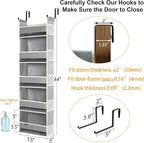 Over The Door Organizer 5-Shelves and 10 Side Pockets, Over The Door Storage for Bathroom Bedroom Nursery, Hanging Door Organ