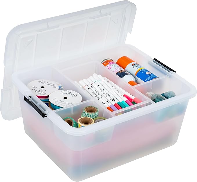 IRIS USA Clip Box with Removable Tray and Latching Lids, 18 Quart Craft Storage Bins, Art & Writing Supply Containers for Hom
