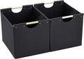 HOONEX Large Collapsible Storage Bins, Linen Fabric, Pack of 2, Storage Baskets with Wooden Carry Handles and Sturdy Heavy Ca
