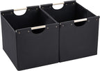 HOONEX Large Collapsible Storage Bins, Linen Fabric, Pack of 2, Storage Baskets with Wooden Carry Handles and Sturdy Heavy Ca