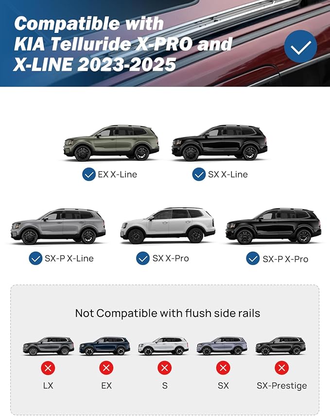 JOYTUTUS 220lbs Lockable Car Roof Rack Cross Bars Compatible with Kia Telluride X-PRO X-LINE 2023-2025 (with Raised Side Rails), Aluminum Car Luggage Rack for Kayak Roof (Except LX EX S SX SX-P)