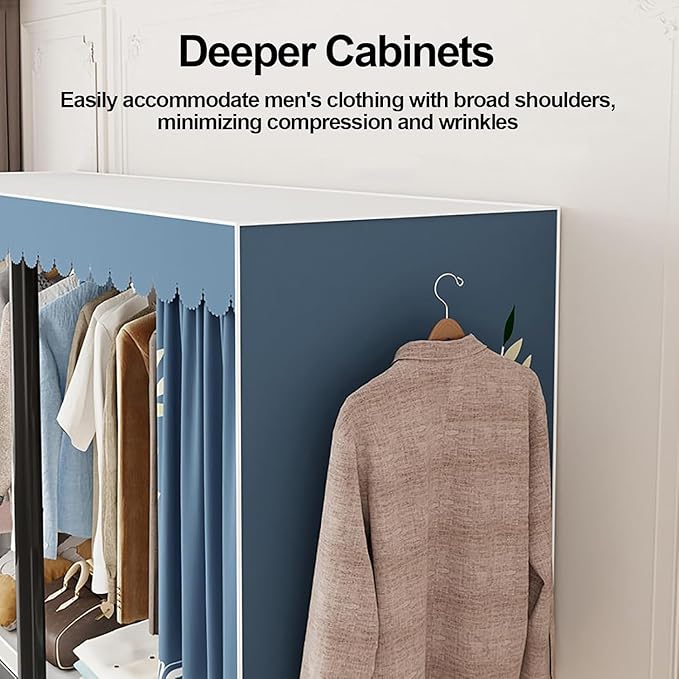 Portable Foldable Wardrobe Closet with Door - Metal Clothing Rack for Hanging Clothes, Space-Saving Coat Storage for Bedroom 