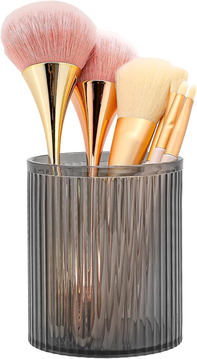 DASITON Makeup Brush Holder Organizer, Acrylic Makeup Brush Cup, Vintage Striped Make Up Brush Holder for Vanity, Bathroom Co