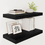 Black Floating Shelves for Wall 24 Inches Long, 12" Deep Wall Shelves 2" Thick, Heavy Duty Shelf for Bedroom, Bathroom, Livin