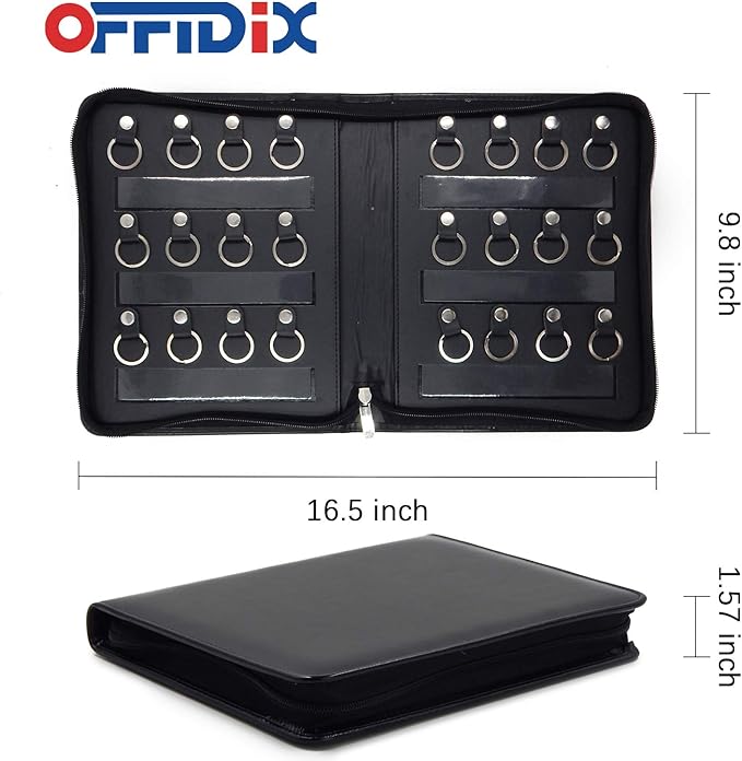 OFFIDIX Portable Zippered Key Case,Leather Portable Key Cabinet 24 Key Hooks Key Organizer,Manager & Landlord Key Holder, Bus
