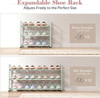 Bumusty 3-Tier Expandable Shoe Rack for Closet, 18“-33” Adjustable Shoe Rack for Small Space, Small Shoe Organizer for Front 