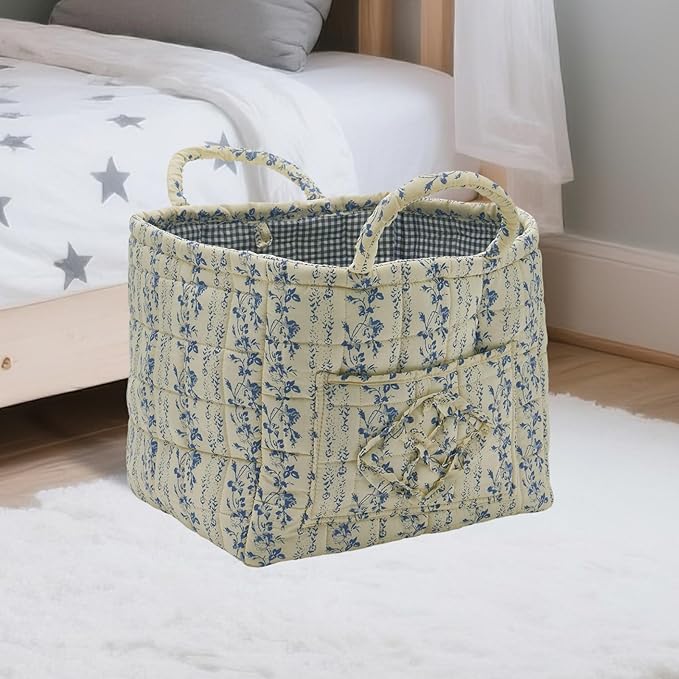 Boho Fabric Storage Basket, Large Capacity Laundry Basket, 12.2'' x 10.23'' x 10.23'' Collapsible Laundry Hamper with Easy Ca
