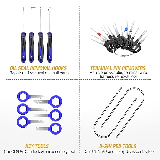 GOOACC 200Pcs Trim Removal Tool, Auto Push Pin Bumper Retainer Clip Set Fastener Terminal Remover Tool Adhesive Cable Clips R