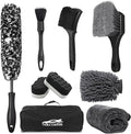 9Pcs Car Wheel & Tire Brush Kit, Wheel Cleaner Brush, Soft-bristled Rim Brush, Car Drying Towel (36"x 24"), Tire Shine Applic