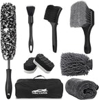 9Pcs Car Wheel & Tire Brush Kit, Wheel Cleaner Brush, Soft-bristled Rim Brush, Car Drying Towel (36"x 24"), Tire Shine Applic