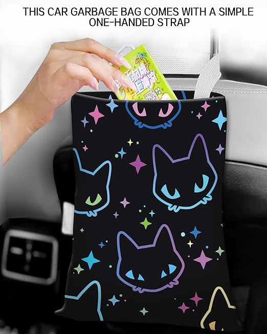 Car Garbage Can, Car Trash Bag, Car Garbage Bag, Hanging Car Trash Can for Car Accessories, Vehicle, Travelling, Camping, Cute Car Back Seat Organizer, Cute Neon Cats