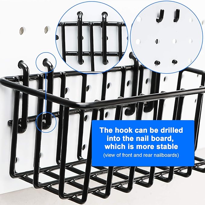 1/4 inch Extra Thick Pegboard Accessories Kit,Only Suitable for 1/4" Pegboard Board,Includes Three Baskets and Multiple Types