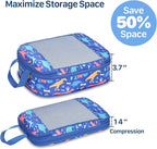 Kids Compression Packing Cubes, 4 Piece Set for Carry On Suitcase, Water Resistant Travel Luggage Organizers with Shoe Bag, T