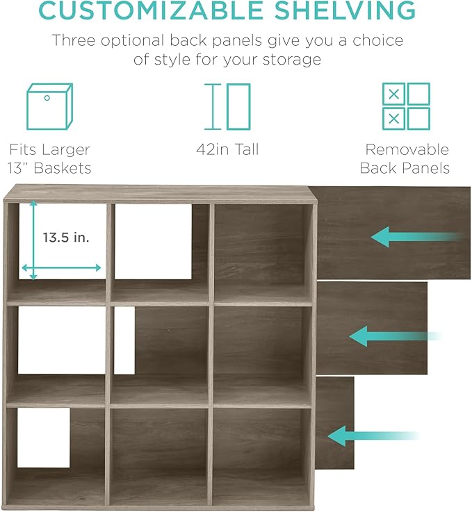 Best Choice Products 9-Cube Storage Organizer, 13.5in Shelf Opening, Bookcase, Display Shelf, Customizable w/ 3 Removable Bac