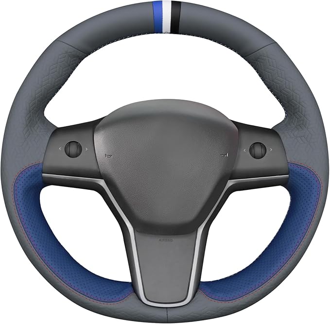 MEWANT Hand Stitched Steering Wheel Cover for Tesla Model 3 2017-2023 / Model Y 2020-2023 for Tesla Model 3/Y Accessories
