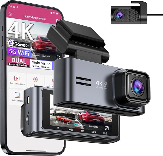 OMBAR Dash Cam Front and Rear 5G WiFi, Dash Cam 4K/2K/1080P+1080P, Dash Camera for Cars with 3.18" LCD Screen, Dashcam Car Ca