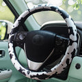 Universal Steering Wheel Cover Women 14.5-15 inch car Accessories Cow Print Western Leather Anime Black and White Cute Wheel 