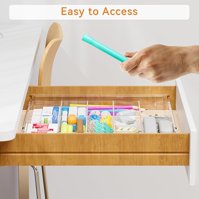 Yieach Large Expandable Desk Drawer Organizer Tray for Office Supplies and Accessories With 12 Adjustable Compartments,Office