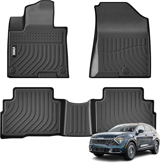 VIWIK Floor Mats for Kia Sportage 2024 2023 Hybrid, All-Weather Automotive Car Mats, TPE Rubber Liners Set Sportage Accessories, Odorless Anti-Slip, Front & 2nd Row, 3-pc Black