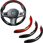 Car Steering Wheel Cover Set Bright Carbon Fiber Wrap Non-Slip 3pcs Steering Wheel Accessories 14.5-15 inch Universal (Red Black)