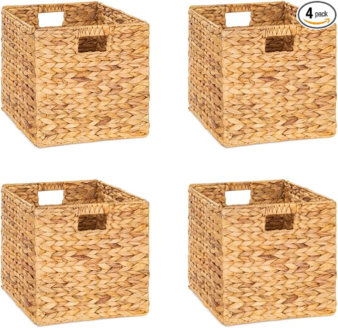 M4DECOR 12x12x12 Storage Cube, Water Hyacinth Storage Baskets, Wicker Storage Baskets for Shelves, Woven Baskets for Storage,