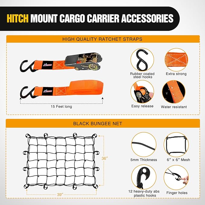Nilight 43" x 39" x 6" Universal Roof Rack Cargo Basket Heavy-Duty 250LBS Capacity Rooftop Cargo Carrier with Cargo Net Ratchet Straps Luggage Holder for SUV Truck Vehicle