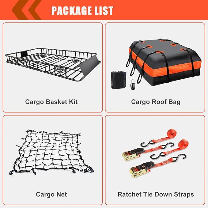 Roof Rack Carrier Carrier Basket 65"*39"*6"+Waterproof Bag 20 Cubic Feet(51"*40"*17"),and Cargo Net with Attachment Hooks,Ratchet Straps.200 Lbs Capacity,Universal Rooftop small Size Roof Rack